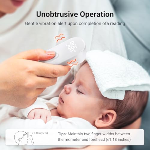 iHealth No-Touch Forehead Thermometer for Adults, Kids, Babies - 1s Fast Accurate, 3 Ultra-Sensitive Sensors, Quiet Vibration Feedback, Digital Large LED Digits, Easy to Use for Home & Nurses, PT3