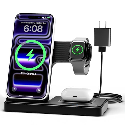 Wireless Charging Station Multiple Devices: 3-in-1 Phone Fast Multi Charger Stand for Apple Products iPhone 14 13 12 11 Pro Max XS XR X 8 Plus Watch 8 7 6 5 4 3 2 SE and AirPods 3 2 Pro
