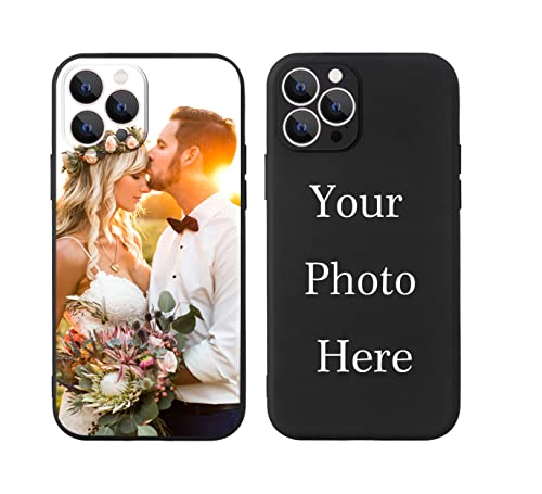 Custom Pictures Phone Case for iPhone 17/16/15/14/13/12/11 Pro Max Mini, Personalized Phone Cases, Customized Photo Black Liquid Silicone Soft Gel Rubber Cover for Birthday Friends Family