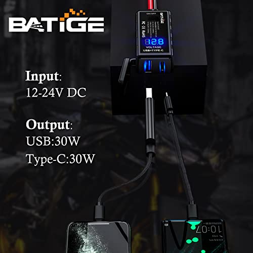 Motorcycle USB Charger SAE to USB Adapter Type C and Quick Charge USB 3.0 with Voltmeter, ON/Off Switch and 3.6FT SAE Extension Cable Waterproof 3 Install Options for GPS Smartphone Camera