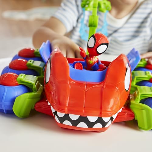 Spidey and his Amazing Friends Marvel Dino-Webs Crawler Toy Car Playset, Spider-Man & Goblin Raptor 4-Inch Action Figures, Kids Ages 3 & Up