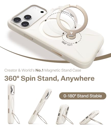 TORRAS Q3 Silicone for iPhone 17 Pro Case with Stand, Fit for MagSafe, Magnetic 360 Spin Kickstand with Camera Control, Liquid Silicone Rubber Soft Phone Case for iPhone 17 Pro, Light Ivory