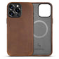 Belemay Compatible with iPhone 15 Pro Leather Case Magsafe - Top Grain Vintage Crazy Horse Leather - Metal Buttons & Camera Bezel Bump - Slim Fit & Soft - Premium Phone Cover (6.1-inch) Retro Brown