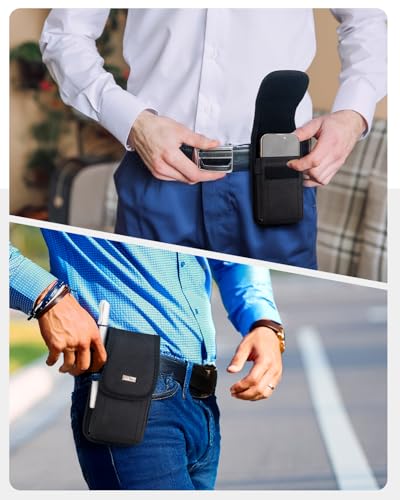 PiTau Holster for Samsung Galaxy Ultra S26 S25 S24 S23 S22 5G, Google Pixel Pro 7 8 9, Nylon Cell Phone Belt Holder Case with Clip, Pouch Fits Protective Cover, Extra Large, Black