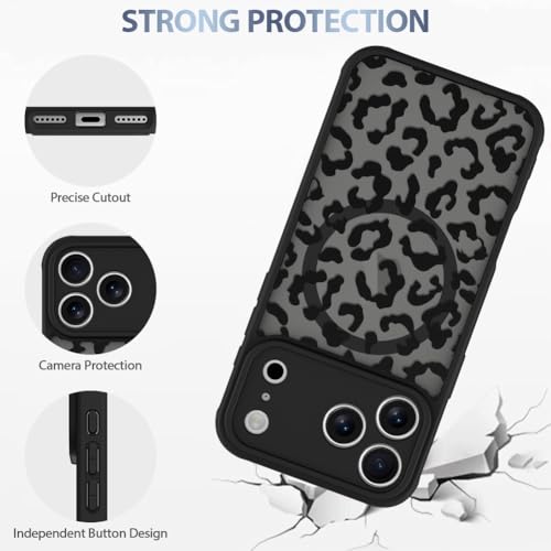 AIGOMARA Case Made for iPhone 17 Pro [Compatible with MagSafe] Black Leopard Pattern Design for Women Girls Men Soft TPU Bumper Hard PC Back Anti-Fall Shockproof Protective Slim Magnetic Cover