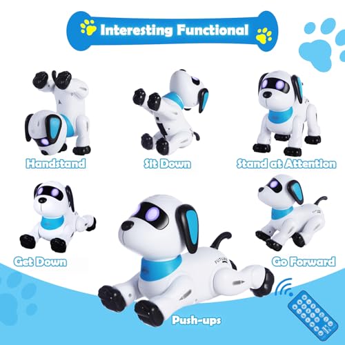 yiman Remote Control Robot Dog Toy – Programmable Smart Robot Dog for Kids 3+, Interactive Dancing & Sound, RC Stunt Toys with LED Eyes, Electronic Pet Toy for Boys & Girls Gifts (Blue)