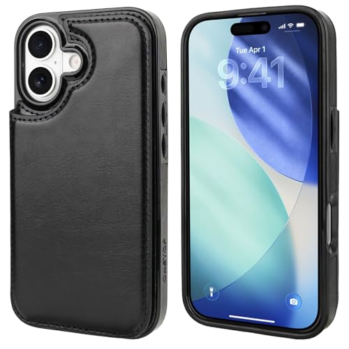 ONETOP Compatible with iPhone 17 Wallet Case with Card Holder, PU Leather Kickstand Card Slots Case, Double Magnetic Clasp and Durable Shockproof Cover 6.3 Inch (Black)