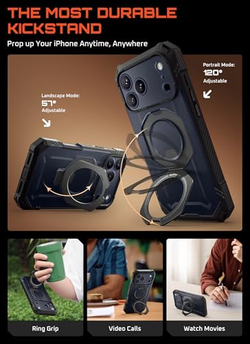 SUPCASE for iPhone 17 Pro Case with Tempered Glass Screen Protector (UBGrip Pro), [Camera Control Cover] [Compatible with MagSafe] [Built-in Kickstand] Full-Body Heavy Duty Magnetic Phone Case, Black