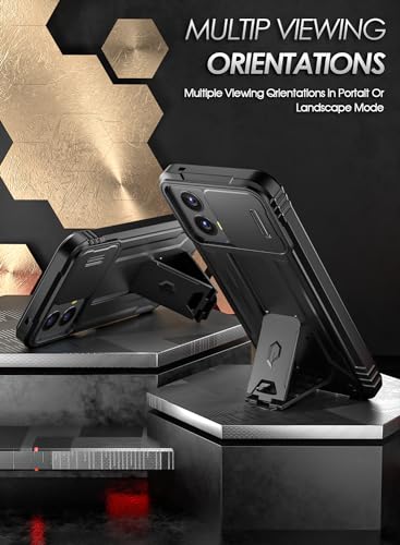 Poetic Revolution Case for Motorola Moto G Power 5G 2024 [Not Fit 2023 Version], [Slide Camera Cover], Full-Body Military Grade Shockproof Cover with Kickstand and Built-in-Screen Protector, Black