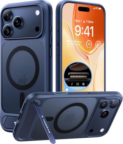 TORRAS for iPhone 17 Pro Case with Strong Magnetic & Stand, Fit for MagSafe, Mil-Grade Protection, Built-in Kickstand, Camera Control, Translucent Shockproof Slim 17 Pro Cover Ostand, Deep Blue