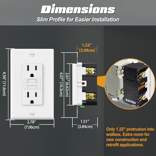 ELECTECK 5 Pack GFCI Outlets 15 Amp, Non-Tamper Resistant, Decor GFI Receptacles with LED Indicator, Ground Fault Circuit Interrupter, Wallplate Included, ETL Listed, White
