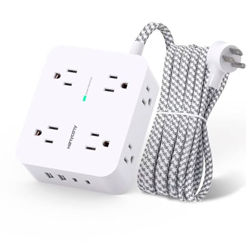 Surge Protector Power Strip - HANYCONY 8 Outlets 4 USB (2 USB C) Charging Ports, Multi Plug Outlet Extender, 5Ft Braided Extension Cord, Flat Plug Wall Mount Desk Charging Station for Home Office ETL