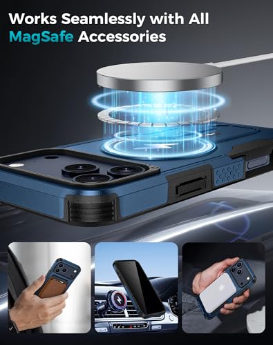 Goton for iPhone 17 Pro Case with Privacy Tempered Glass Screen Protector & Camera Lens Protector, Compatible with MagSafe, Invisible Kickstand, Shockproof Phone Cover, Blue