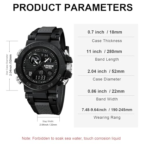 LN LENQIN Mens Watches Digital Military Watch for Men Stopwatch Army Survival Tactical Sports Outdoor Big Face Waterproof Men's Wrist Watches with LED Backlight/Timer/Alarm/Date