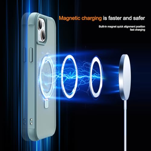 SKYLMW Compatible with iPhone 15 Case with Invisible Magnetic O-Ring Stand Military-Grade Translucent Case for iPhone 15 6.1" [Compatible with Mag-Safe][Great Grip Feeling], Blue