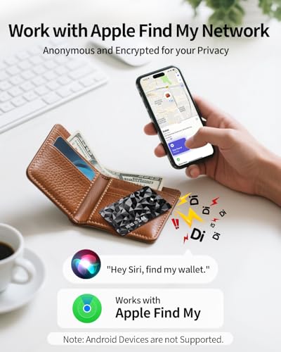 Wallet Tracker Card for Apple Find My (iOS Only), Rechargeable Air Tracker Tag, IP68 Tracker Card Item Finder Worldwide Tracking for Wallet, Bags, Passport [Apple MFi Certified]