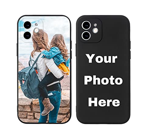 Custom Pictures Phone Case for iPhone 17/16/15/14/13/12/11 Pro Max Mini, Personalized Phone Cases, Customized Photo Black Liquid Silicone Soft Gel Rubber Cover for Birthday Friends Family