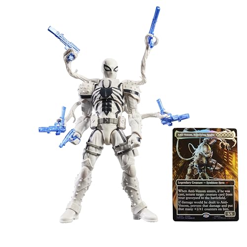 Marvel Legends Series Magic: The Gathering Agent Anti-Venom, Spider-Man Action Figure plus Exclusive Foil Trading Card, Red and Black