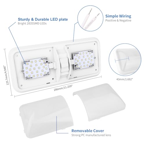 RVZONE 12V Led RV Ceiling 1100 Lumen Double Dome Light | RV Interior Lighting Fixture with ON/Off Switch for RV Trailer Camper Truck Van Boat Car (5 Pack Natural White 4000-4500K)