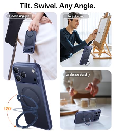 TORRAS Ostand Magnetic for iPhone 17 Pro Case, Fit for MagSafe, 3X Military Drop Protection, Camera Control, Slim Phone Case for iPhone 17 Pro with Kickstand, Translucent Matte Cover 6.3", Deep Blue