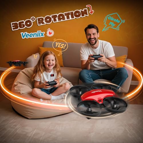 Veeniix V995 Red Mini Drone for Kids and Beginners,Indoor RC Quadcopter Plane with 3D Flips, 360° Rotation, Circle Fly, Auto Hover, Headless Mode, 21Mins 3 Batteries, Gift for Boys and Girls