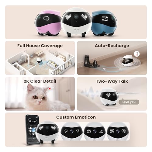 Enabot EBO Air 2 Mobile Pet Camera Robot: 2K FamilyBot with Two-Way Talk | Family Companion with Whole-Home Mobility, Custom Pixel Facial Expression, Auto-Recharge, Night Vision, Long Distance Gift
