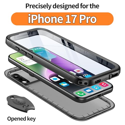 Cozycase TOP Military Protective IP68 Waterproof Case for iPhone 17 Pro Heavy Duty 360 Shockproof Full Body with Screen Camera Protector Double Dustproof Hard Tough 17Pro Front Back Cover Black
