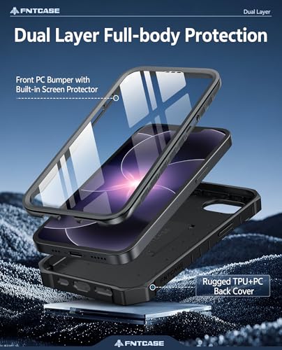 FNTCASE for iPhone 17e Phone Case: [Built-in Screen Protector & Kickstand] [Military-Grade Drop Protection] Heavy Duty Protective Full Body Shockproof TPU Rugged Protective Phone Cover Black