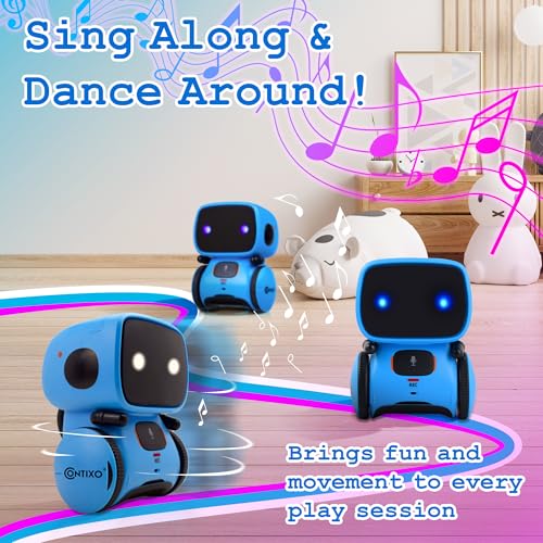 Contixo R1 Kids Robot Toy, Blue Interactive Smart Robots with Voice Control Talking Dancing Learning Touch Sensor Compact Educational Portable Toy for Boys Girls Toddlers 3-8 Years Old Birthday Gifts