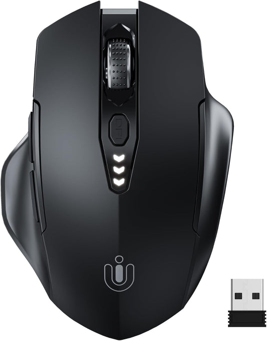 Uineer Wireless Mouse,Upgraded 2.4GHz Rechargeable (Battery Level Visible) Ergonomic Computer Mouse,4 Levels DPI, Wireless Mice for Laptop Computer(Matte Black)