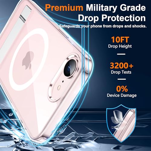 SPIDERCASE Magnetic for iPhone 17e Case for iPhone 16e Case, with [3 Stand Ways] [Military Grade Drop Protection] Invisible Stand Shockproof Slim Case for iPhone 17e/16e 6.1 inch, Clear