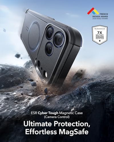 ESR for iPhone 17 Pro Phone Case, 23ft Military-Grade Drop Protection, Shock-Absorbing Rugged Cover, MagSafe Accessories Compatible, Cyber Series, Black
