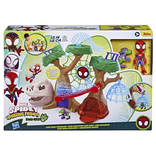 Marvel Spidey and His Amazing Friends Dino-Webs Treehouse Playset, Spider-Man & Goblin Raptor 4-Inch-Scale Action Figure Set, Ages 3 & Up