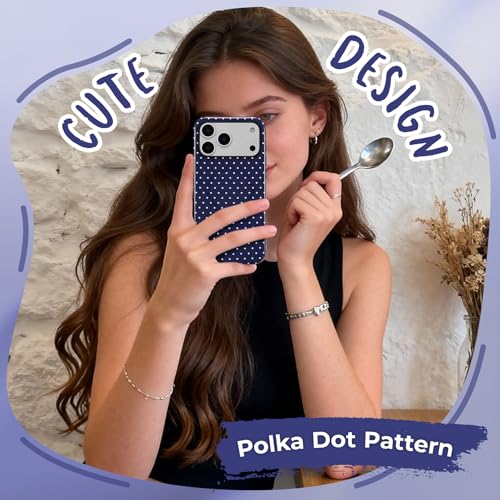 ZTOFERA Magnetic Case for iPhone 17 Pro, Compatible with Magsafe, Polka Dot Aesthetic Phone Case Cute for Girl Women, Hard PC+Soft TPU Protective Phone Cover for iPhone 17 Pro-Navy Blue