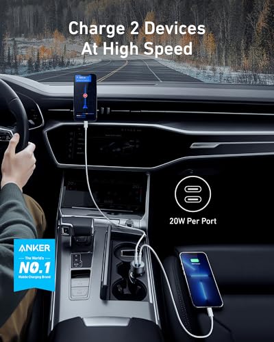 Anker USB C Car Charger, 40W 2-Port PowerIQ 3.0 Type C Adapter, iPhone 17 Car Charger, PowerDrive III Duo with Power Delivery for iPhone 17/17 Pro Max/16/15/14 Series, Galaxy S24/23,AirPods and More