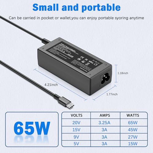 Universal 65W USB C Laptop Charger Compatible with HP chromebook Lenovo Dell Acer Asus Samsung Google Computer Type C Power Adapter