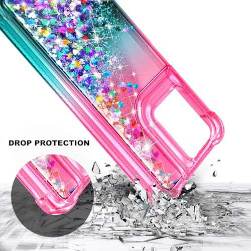 Designed for Motorola Moto G-2025/2026 & Moto G Play 2026 Case, Pink/Aqua | Bling Sparkly Glitter Floating Liquid Cute Phone Cover for Women Girls Kids with Diamond Wrist Strap Lanyard