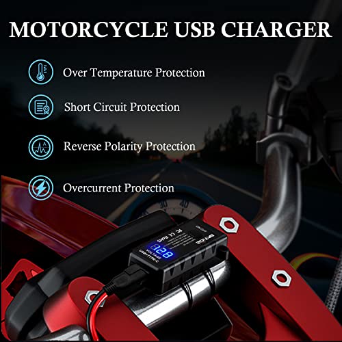 Motorcycle USB Charger SAE to USB Adapter Type C and Quick Charge USB 3.0 with Voltmeter, ON/Off Switch and 3.6FT SAE Extension Cable Waterproof 3 Install Options for GPS Smartphone Camera