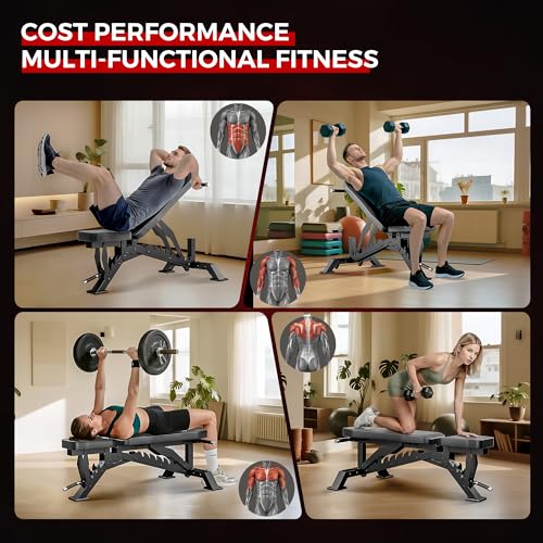 Weight Bench, Adjustable Workout Bench for Home Gym Full Body Workout, 1300LBS Weight Capacity Bench Press, Flat/Incline Bench with 33" Extra-Long Backrest & Wheels