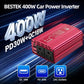 BESTEK 400W Car Power Inverter for Vehicles – DC 12v to AC 110v Car Plug Adapter Outlet with PD 30W USB-C &USB-A 3.0 Fast Charging, Car Charger Cigarette Lighter Adapter for Laptop, Road Trip, Camping