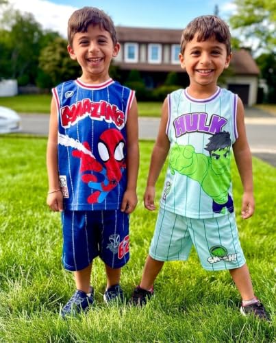 Marvel Boys' 2-Piece Basketball Jersey and Shorts Set Toddler to Big Kid | 2-Piece Coordinated Set, Breathable Mesh Fabric, Comfortable Elastic Waistband, Pull-On Style