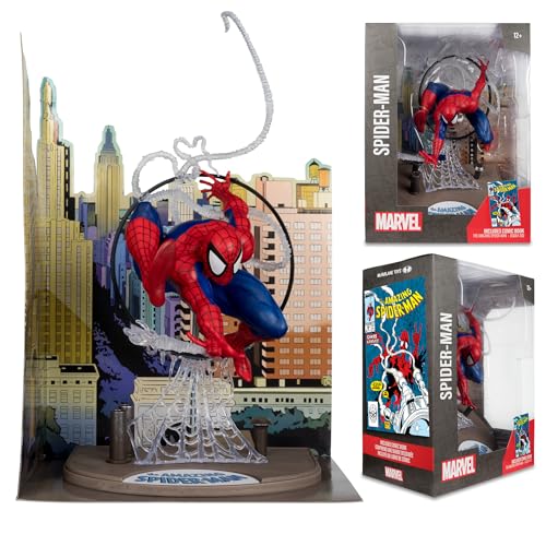 McFarlane Toys - Marvel Spider-Man 1:6th Scale Posed Figure with Scene & Comic (Based on The Amazing Spider-Man #301) | Backdrop scene, comic