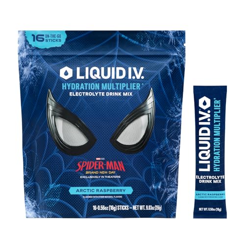 Liquid I.V. Hydration Electrolytes, Spider-Man Arctic Raspberry, 16 Count | Scientifically Formulated | Clinically Proven Hydration | No Artificial Sweeteners | Non-GMO | Vegan | Powder Drink Mix