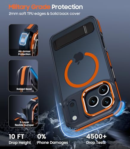 MAKAVO Magnetic for iPhone 17 Pro Case with Stand, Compatible with MagSafe, Slim Translucent Matte Military-Grade Drop Protection Phone Cover, Orange