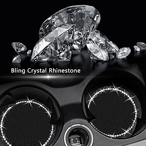 2PCS Bling Car Cup Coaster, 2.75 Inch Auto Cup Holder Insert Coasters Silicone Anti-Slip Crystal Rhinestone Drink Mat, Universal Vehicle Interior Accessories for Women Girls (Black)
