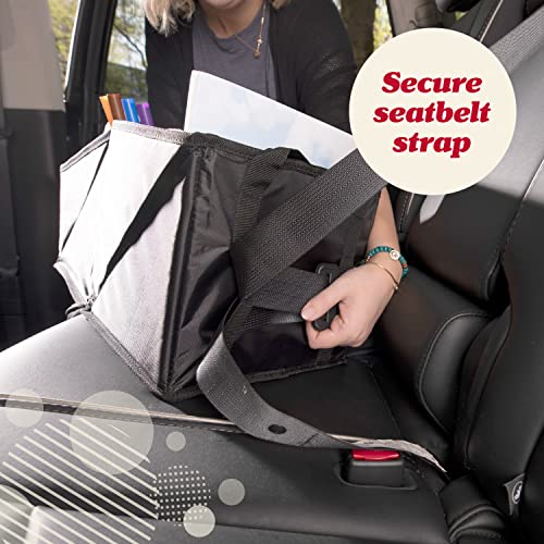 Lusso Gear Car Seat Organizer - Built-In Car Cup Holders & Mesh Pockets - Foldable Back Seat Organizer with Handles - Kids Road Trip Essentials - 9 Compartments, Black Oxford