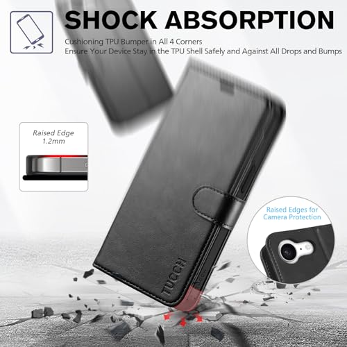 TUCCH Wallet Case for iPhone 17e/16e, [RFID Blocking] 4 Card Holder Kickstand [Shockproof TPU Inner Case] PU Leather Magnetic Closure Protective Cover for iPhone 17e 2026/16e 2025 6.1", Black