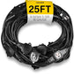COLSEN Extension Cord with Multiple Outlets – 25 ft Heavy Duty 16 Gauge Power SJTW Cable, 15 Amp 3 Prong 6 NEMA Multi Plug, 16 AWG Male to Female Connector, 5-15R Female Socket, Outdoor/Indoor Black