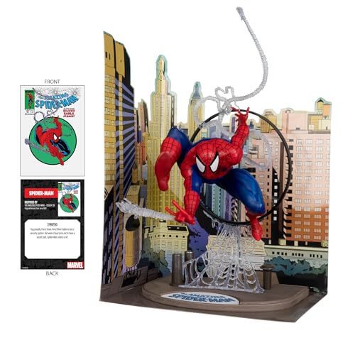 McFarlane Toys - Marvel Spider-Man 1:6th Scale Posed Figure with Scene & Comic (Based on The Amazing Spider-Man #301) | Backdrop scene, comic