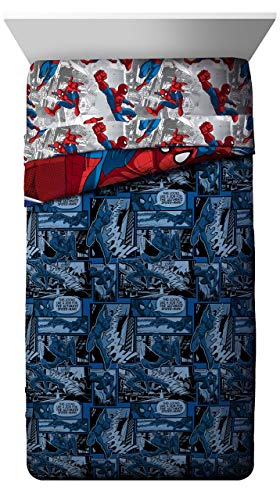 Marvel Spiderman Twin Comforter Set 4 Piece Kids Bedding for Boys, Multi | Bed in a Bag, Comforter Sheets Pillowcase, Official Product, Soft Microfiber, Machine Washable, Easy Care, Boys Gift